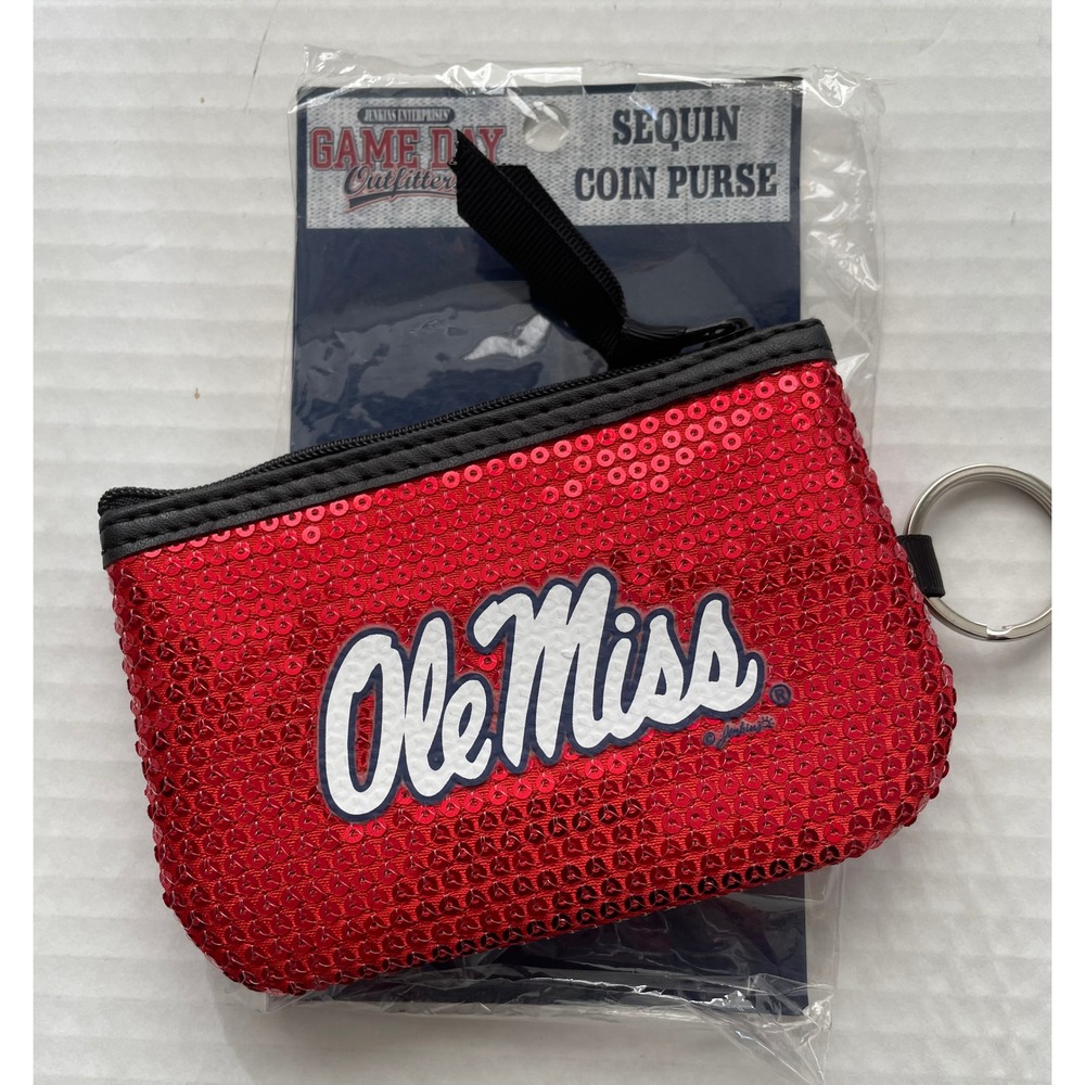 Ole Miss key chain key pouch res sequined EUC Rebels
